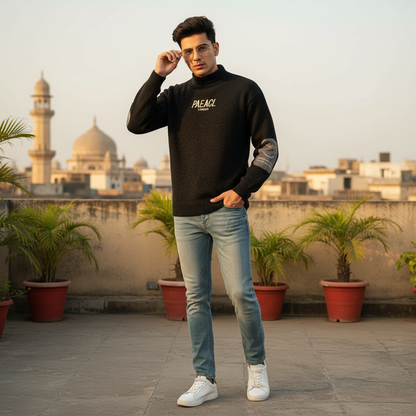 Men’s Premium Charcoal Knit Sweater – Embroidered Streetwear Edition