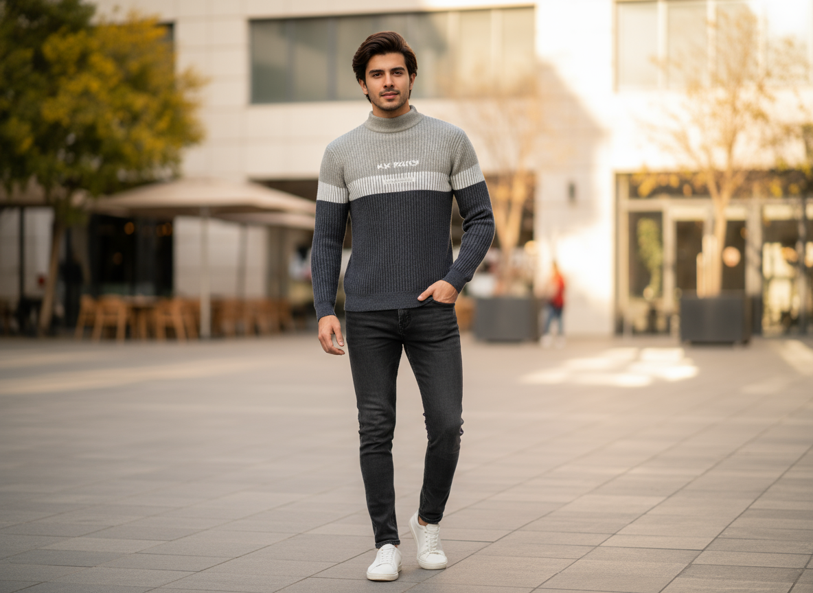 Men’s Dual-Tone Ribbed Winter Sweater – Urban Comfort Series