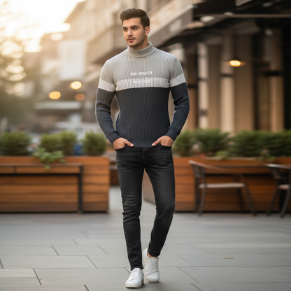 Men’s Dual-Tone Ribbed Winter Sweater – Urban Comfort Series