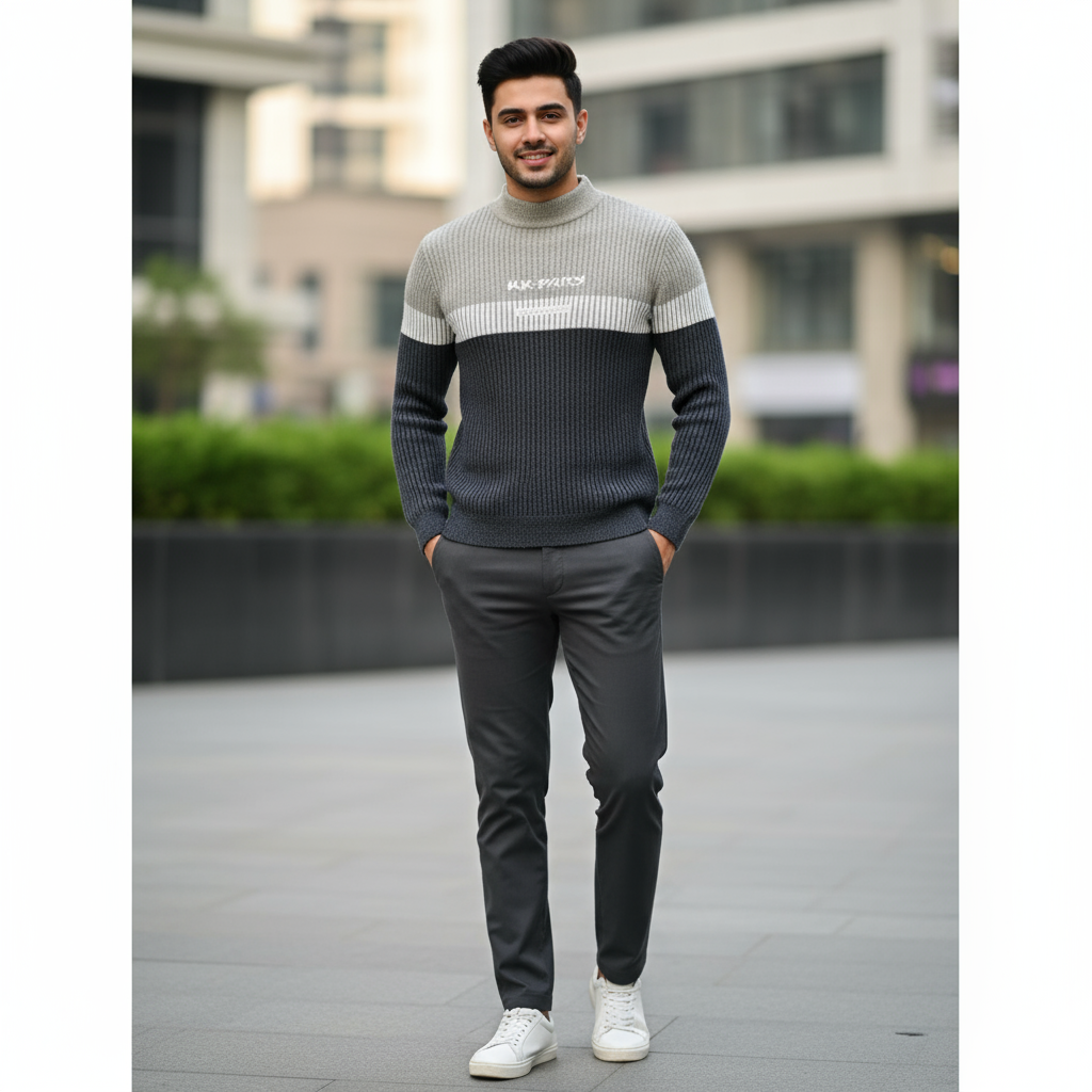 Men’s Dual-Tone Ribbed Winter Sweater – Urban Comfort Series