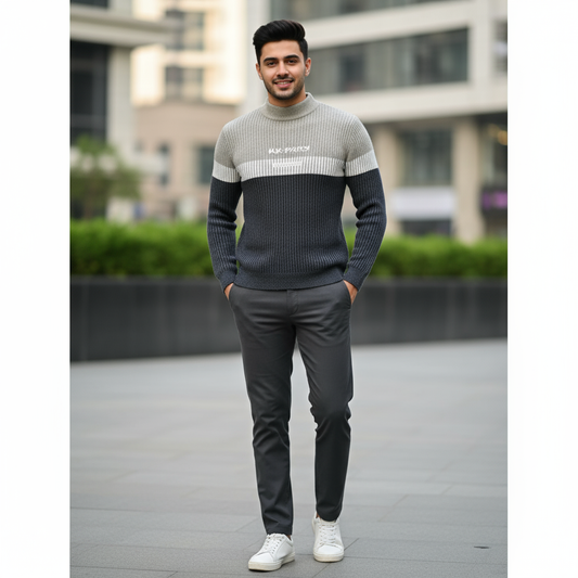 Men’s Dual-Tone Ribbed Winter Sweater – Urban Comfort Series