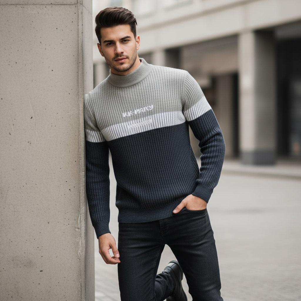 Men’s Dual-Tone Ribbed Winter Sweater – Urban Comfort Series